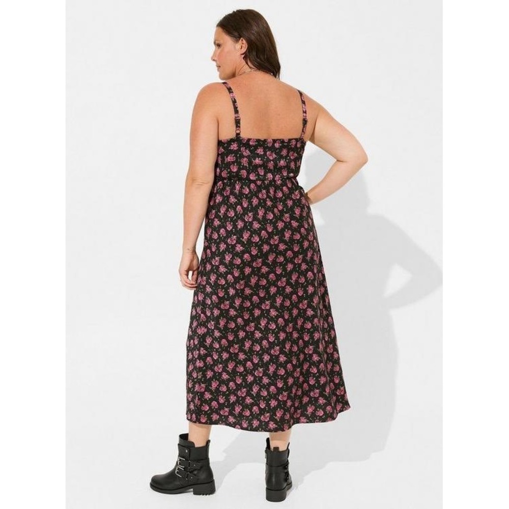 New Torrid Maxi Woven Jacquard Lace Trim Cami Dress Pink Rose Black Floral 2X - Picture 4 of 9